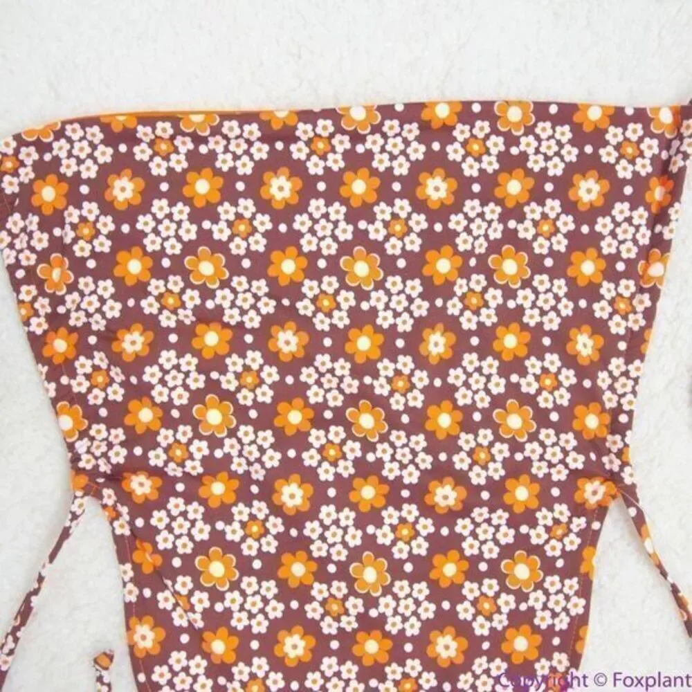 NEW Frankies Bikinis retro Indy floral halter cowl swim top,‎ S